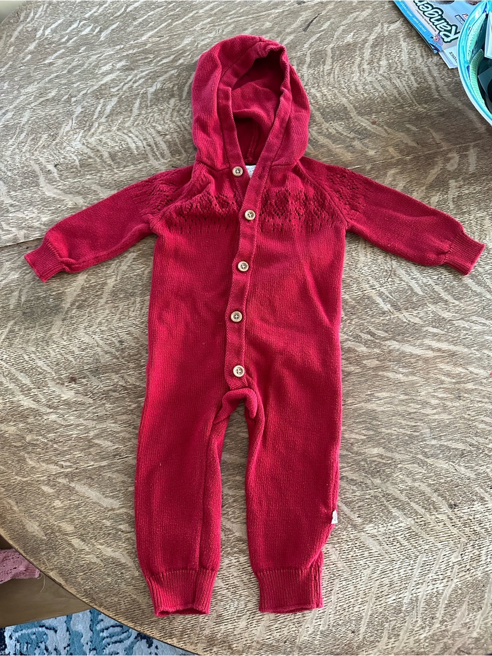 Little Planet by Carter’s Cozy Red Hooded Knit Baby One-Piece